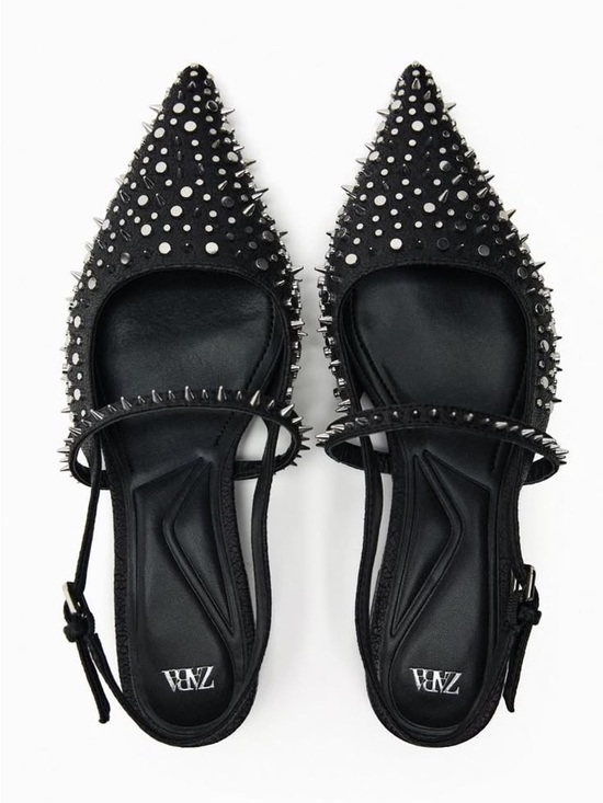 Zara Shoes - Zara Slingback Studded Low Heel Shoes Black Size 39 Size 8
